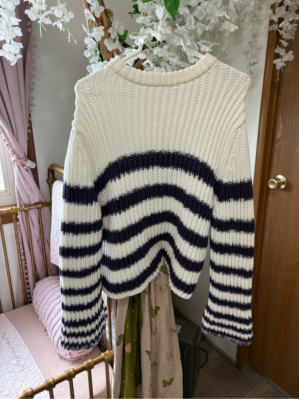 Peter Millar Navy and White Striped Knit Crewneck Sweater